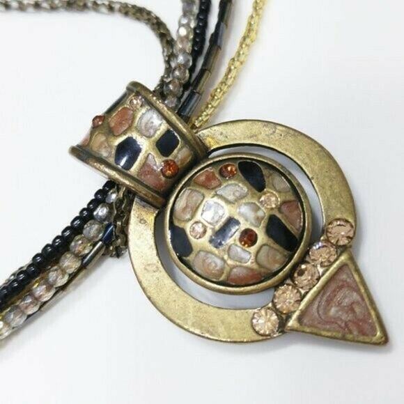 Chico's Enamel & Rhinestone Pendant Seed Bead Multistrand Necklace, 20 Inches - Picture 10 of 12